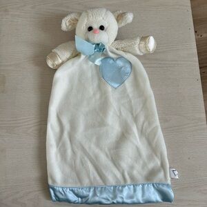 Vtg Dakin Lamb sheep 23" Lovey Blue Satin Trim heart Plush Security Blanket